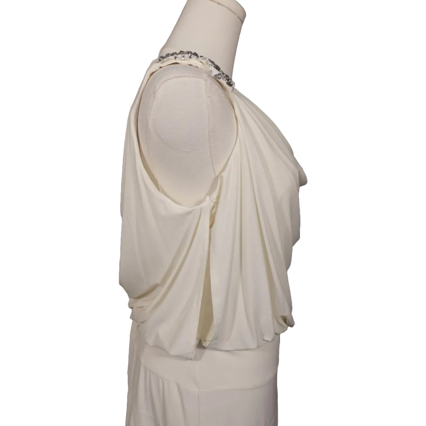 Cachet Cream Dress with Beaded Shoulder Details-Size 10