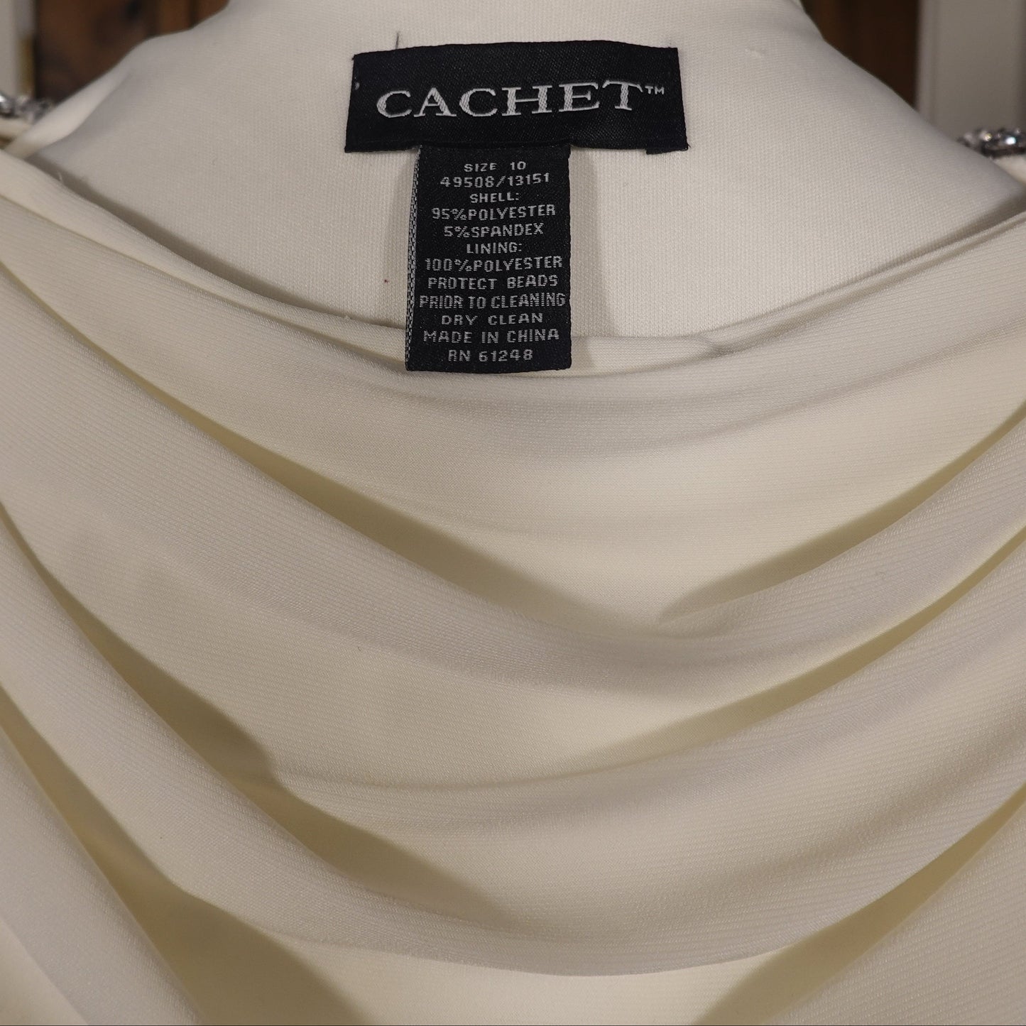 Cachet Cream Dress with Beaded Shoulder Details-Size 10