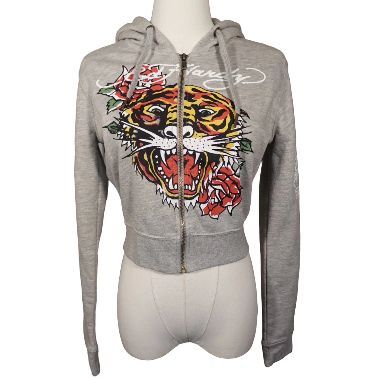 Ed Hardy "Tiger and Rose" Crop Gray Jacket