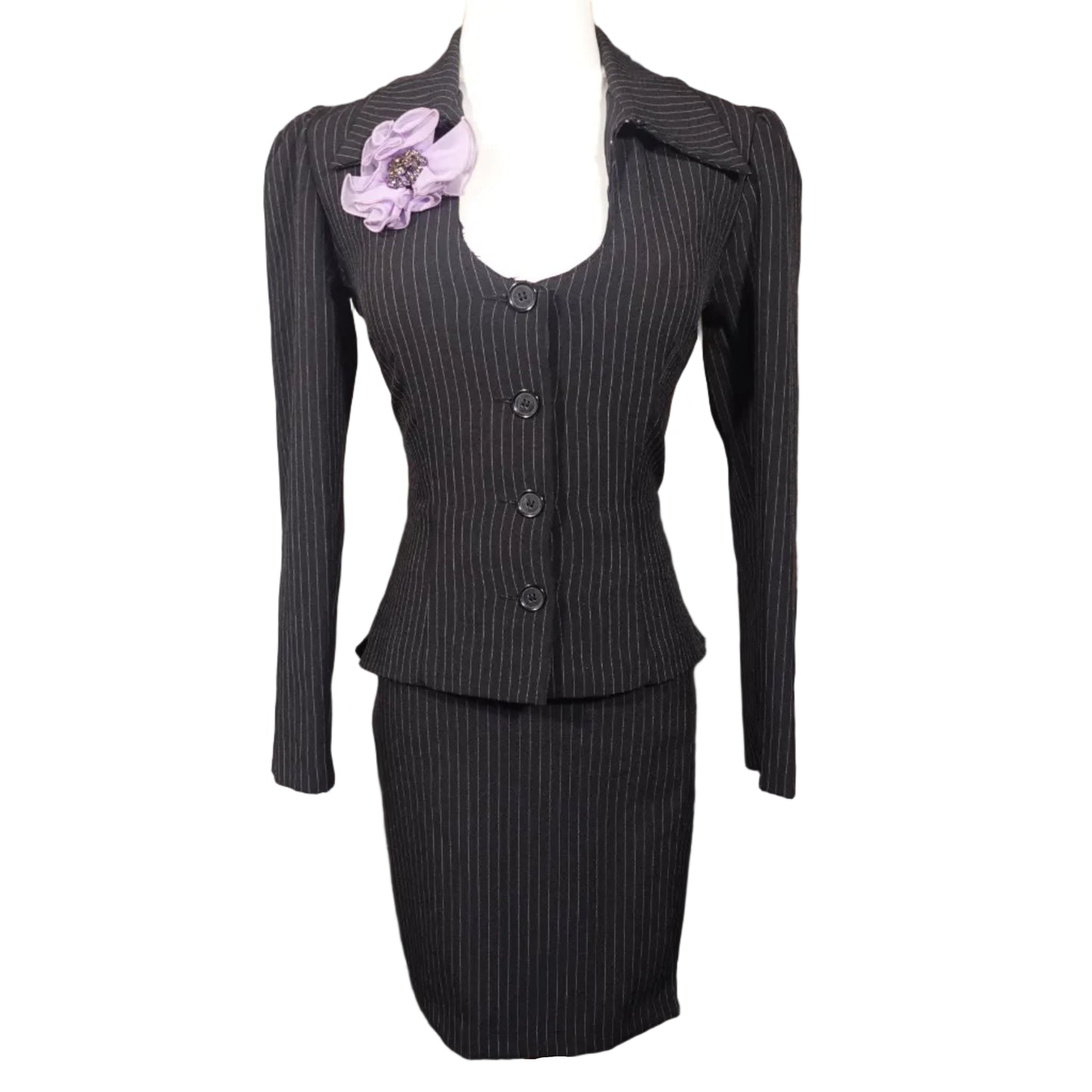 No Boundaries Y2K Pinstriped Black Skirt Suit (Juniors 7/8)