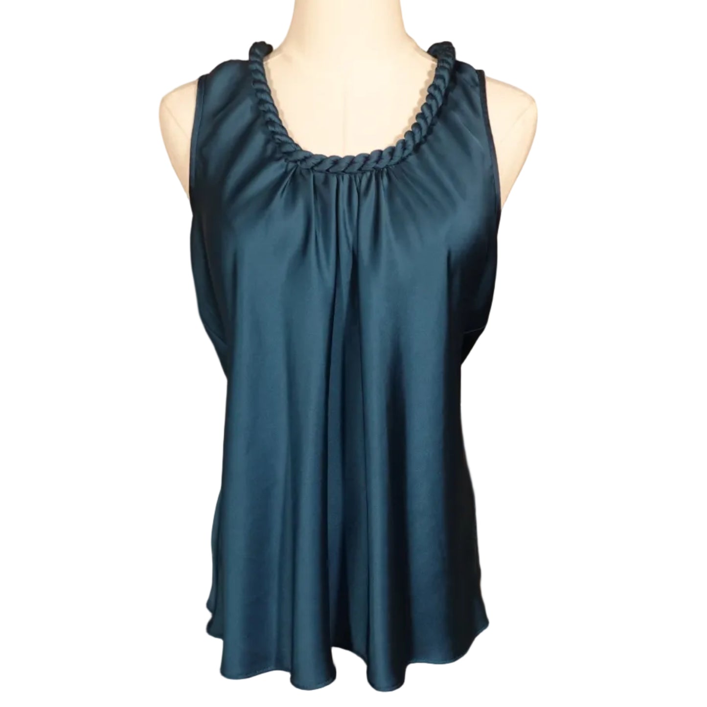 Spense Teal Satin Braided Neckline Tank-M