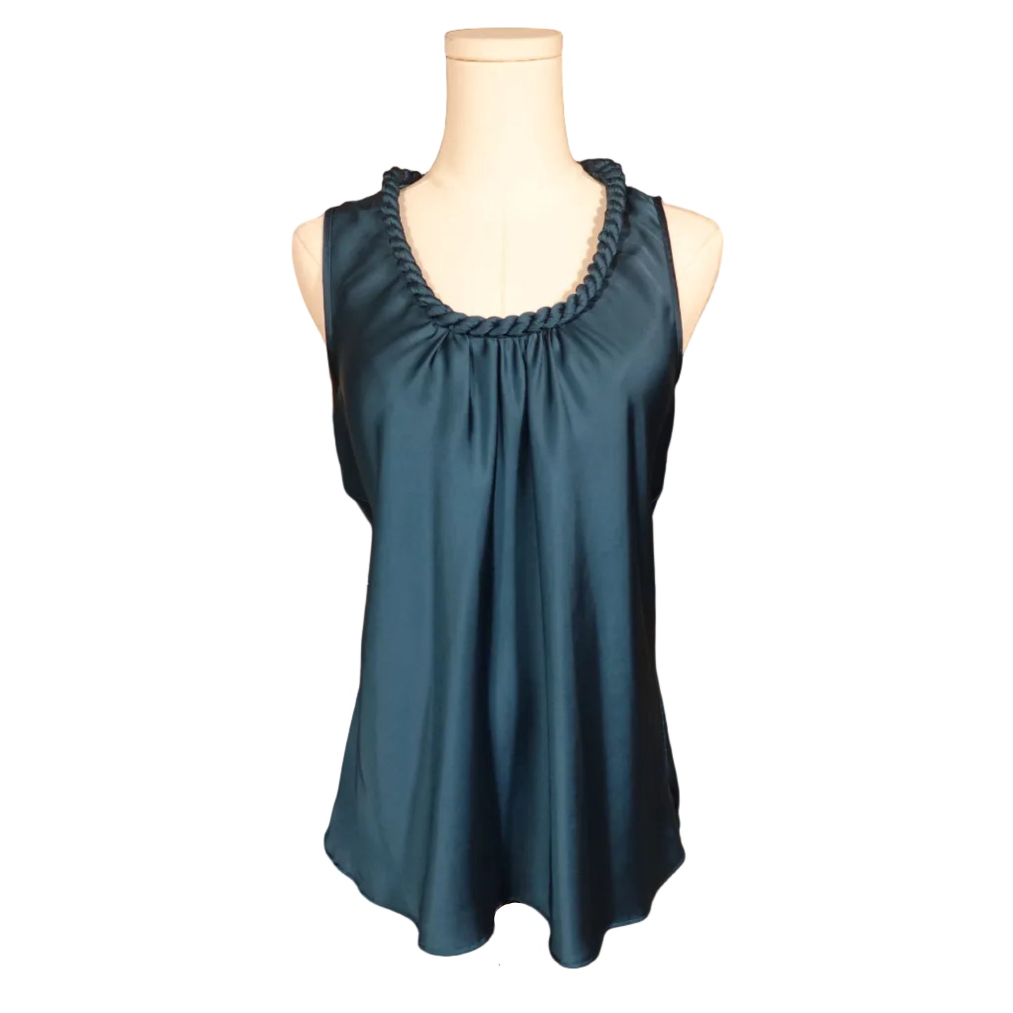 Spense Teal Satin Braided Neckline Tank-M
