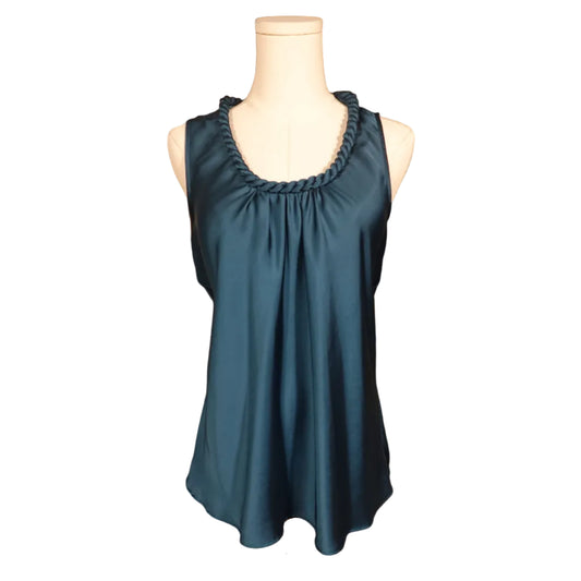 Spense Teal Satin Braided Neckline Tank-M