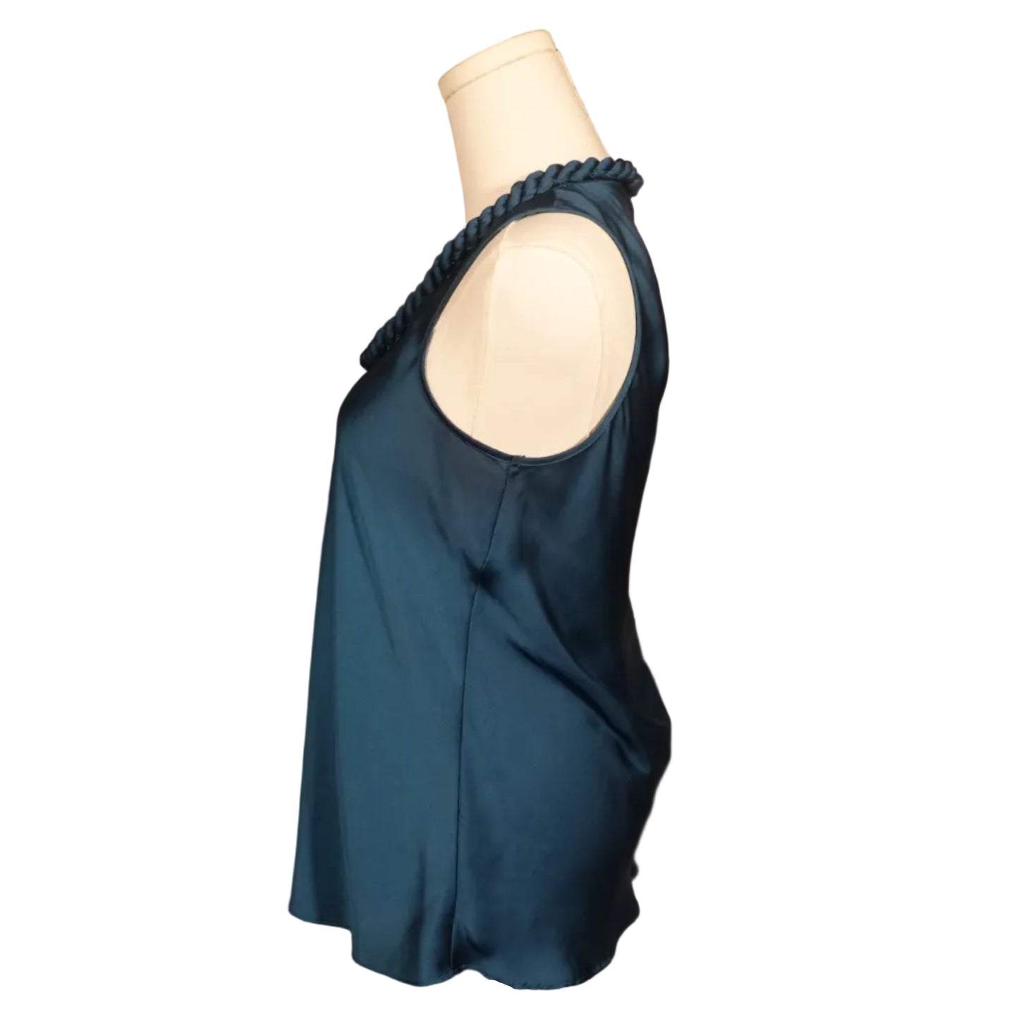 Spense Teal Satin Braided Neckline Tank-M