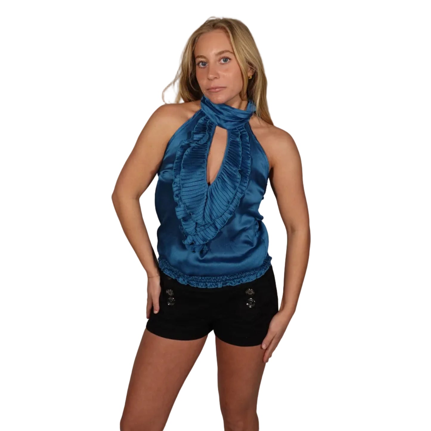 Teal Ruffle Halter Top-S