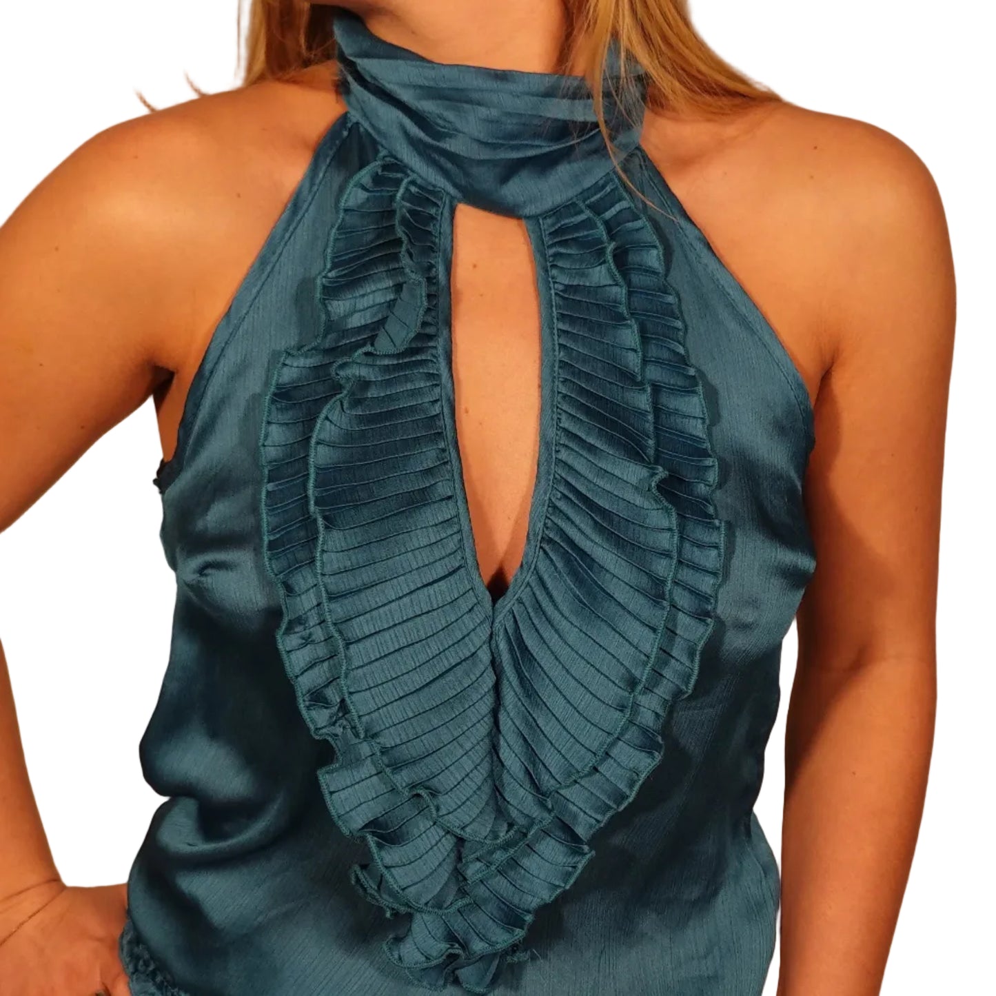 Teal Ruffle Halter Top-S