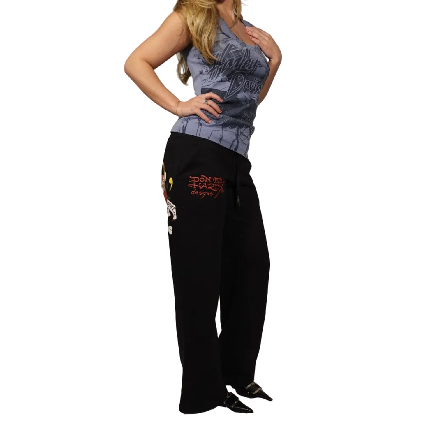 Ed Hardy "Love Kills Slow" Black Sweatpants - Gold Lettering-S