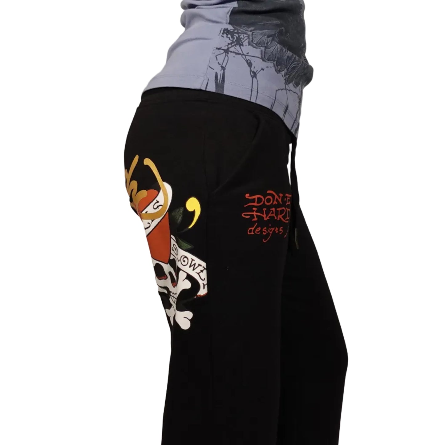 Ed Hardy "Love Kills Slow" Black Sweatpants - Gold Lettering-S