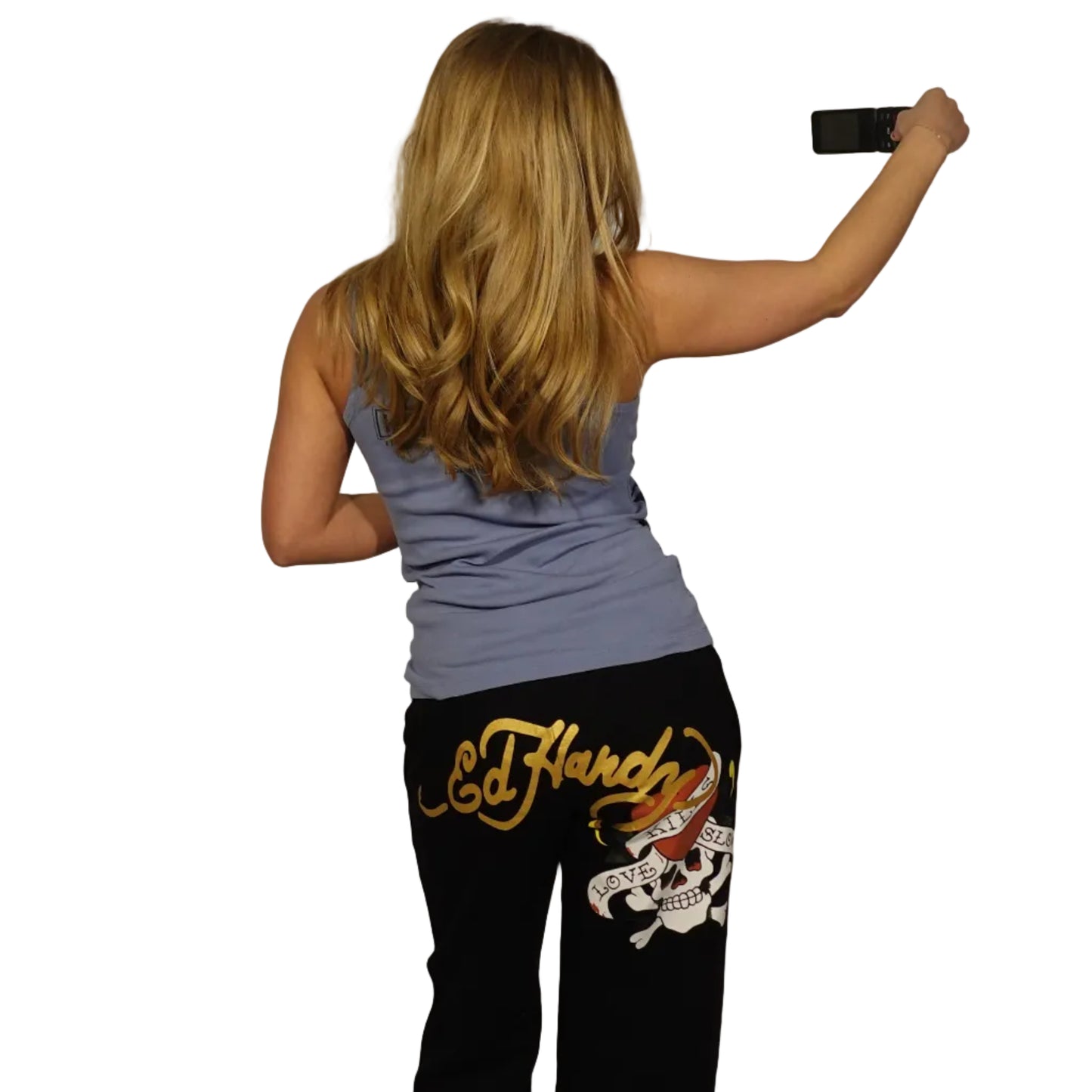 Ed Hardy "Love Kills Slow" Black Sweatpants - Gold Lettering-S
