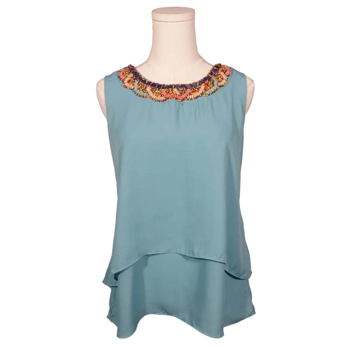 Sage Embellished Layered Tank (S)