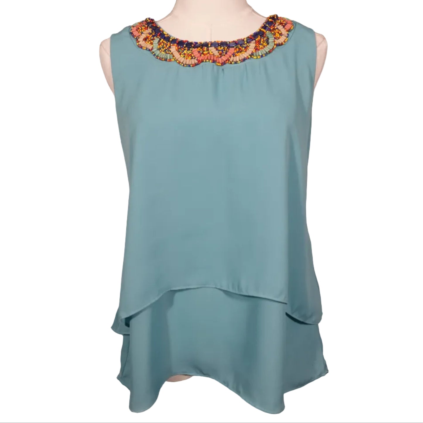 Sage Embellished Layered Tank (S)