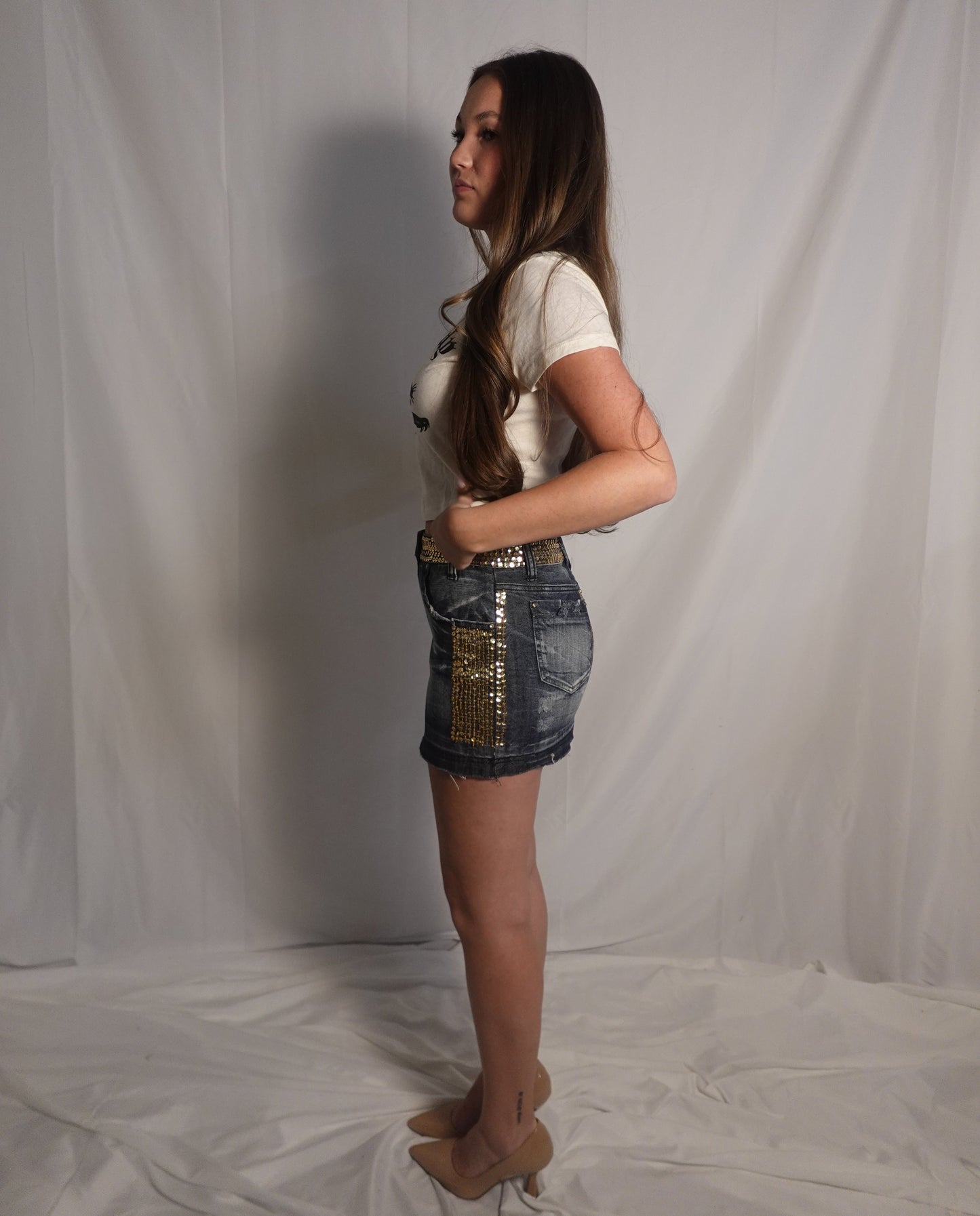 Sequins Denim Skirt