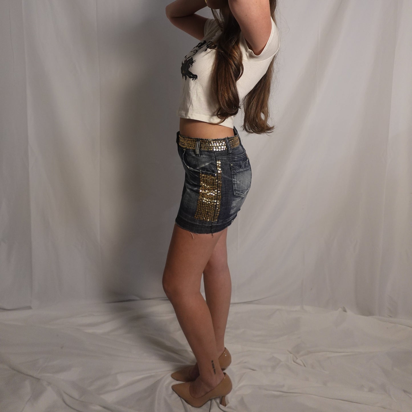 Sequins Denim Skirt