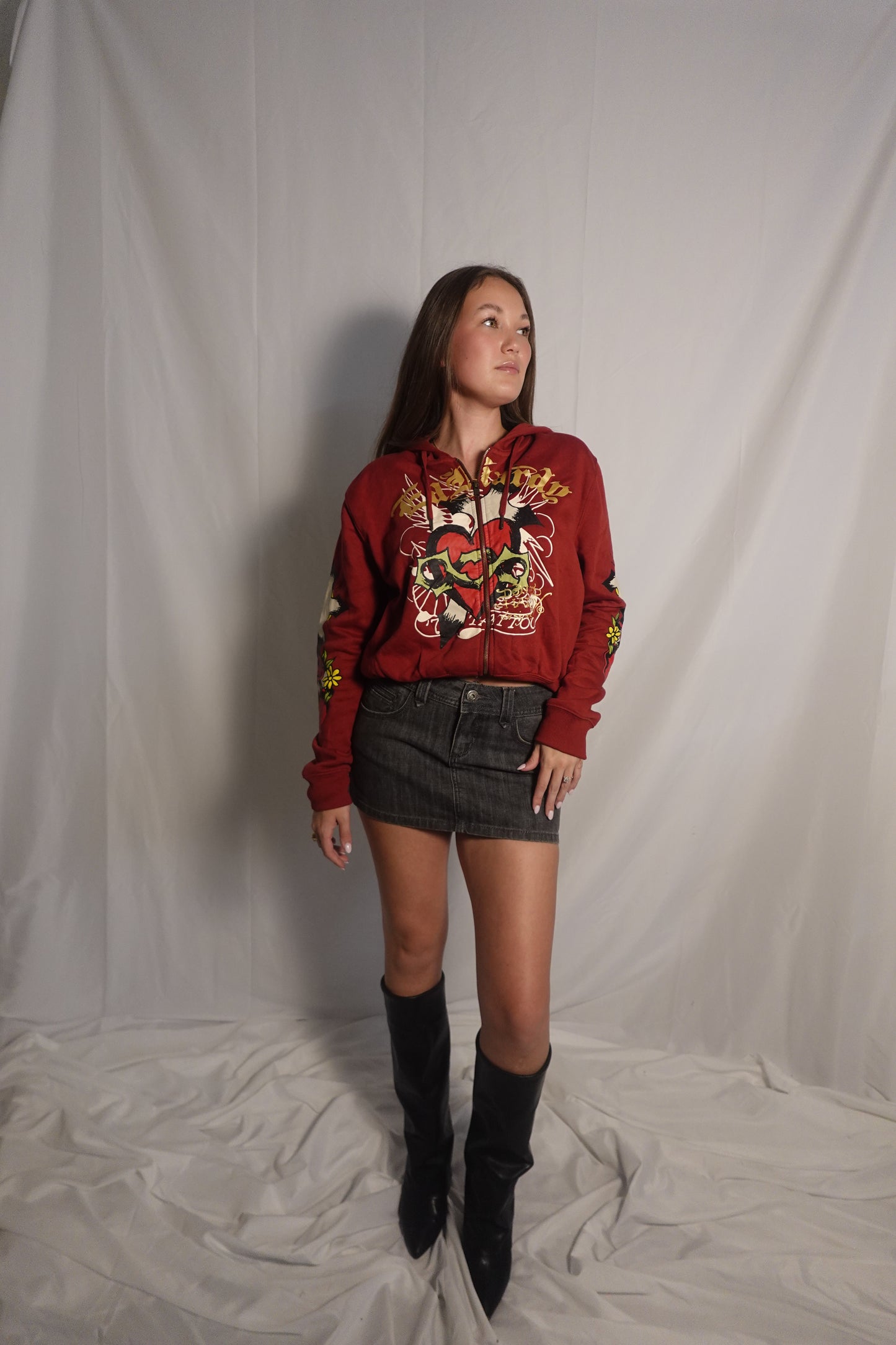 Ed Hardy Maroon Cropped Jacket