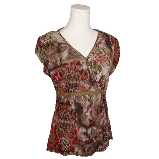 Abstract Floral Mesh Blouse-L
