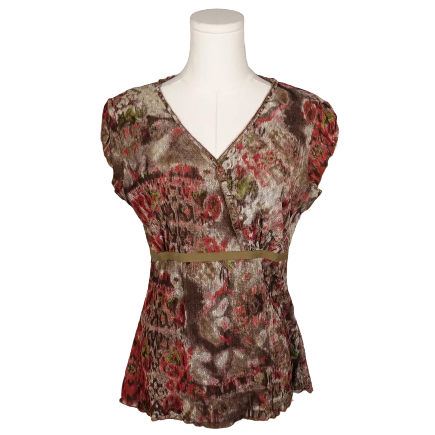Abstract Floral Mesh Blouse-L
