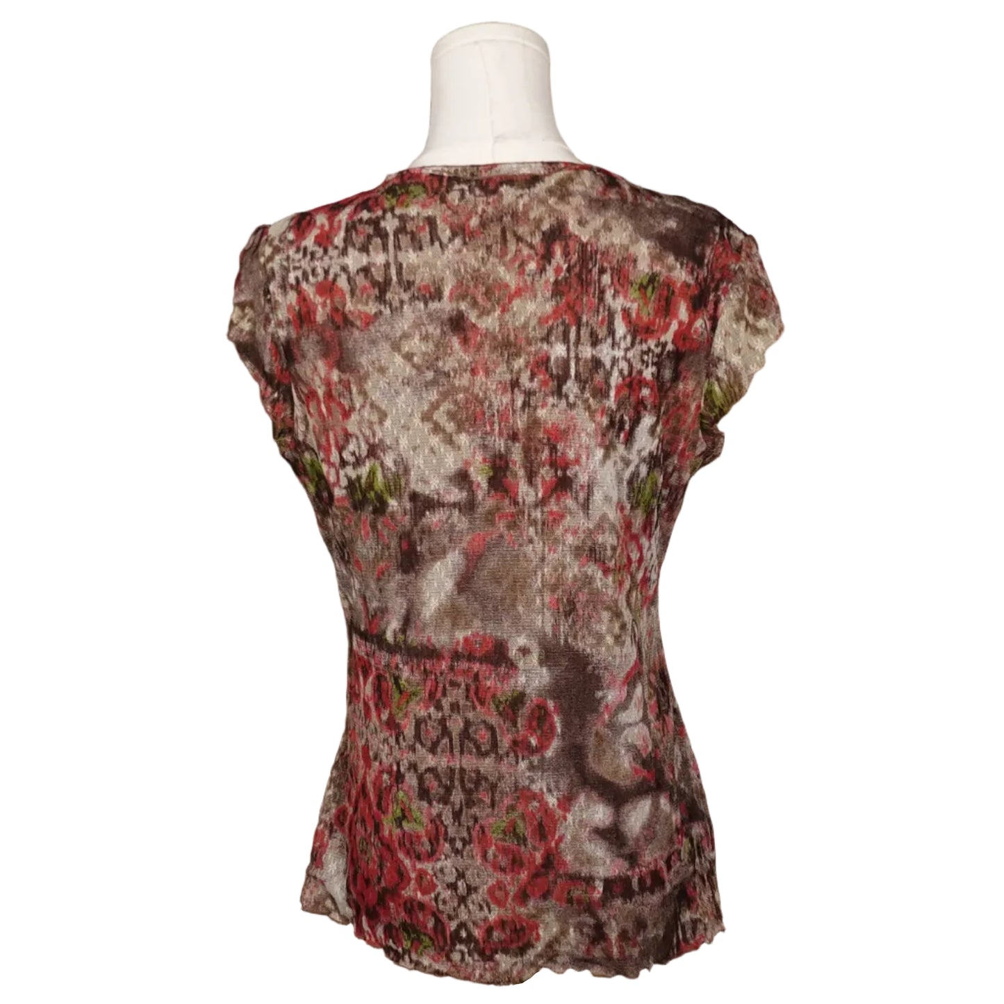 Abstract Floral Mesh Blouse-L