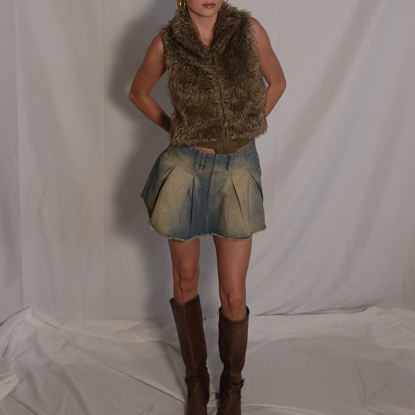 Denim Pleated Mini Skirt