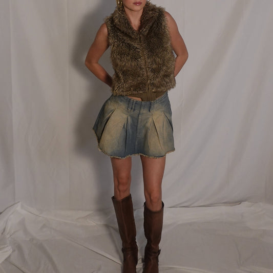 Denim Pleated Mini Skirt