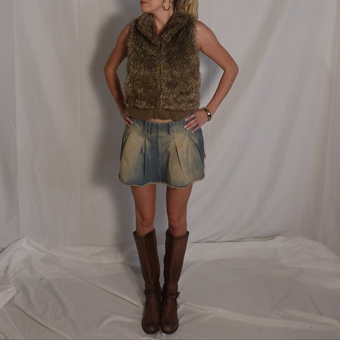 Denim Pleated Mini Skirt