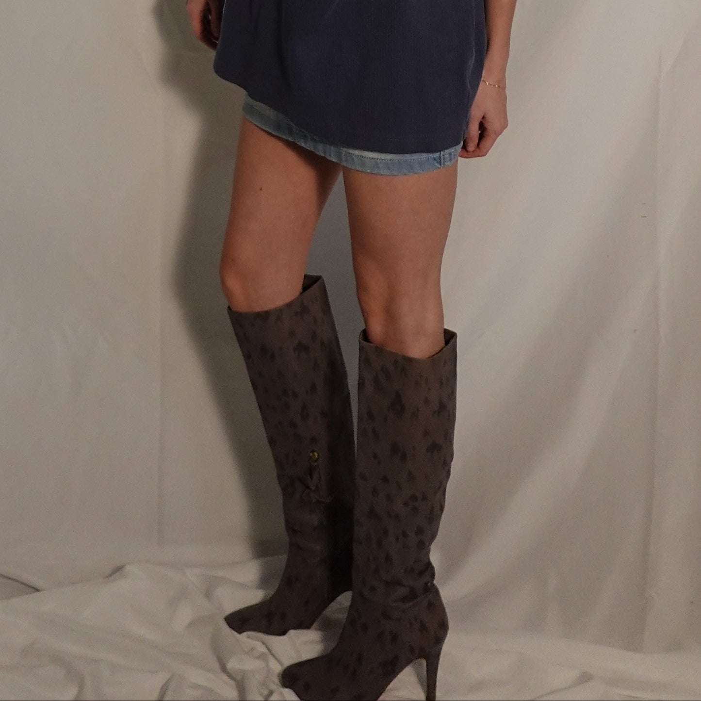 Rebecca Taylor Italian-Made Gray Leopard Boots