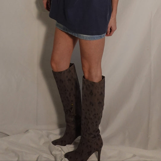 Rebecca Taylor Italian-Made Gray Leopard Boots