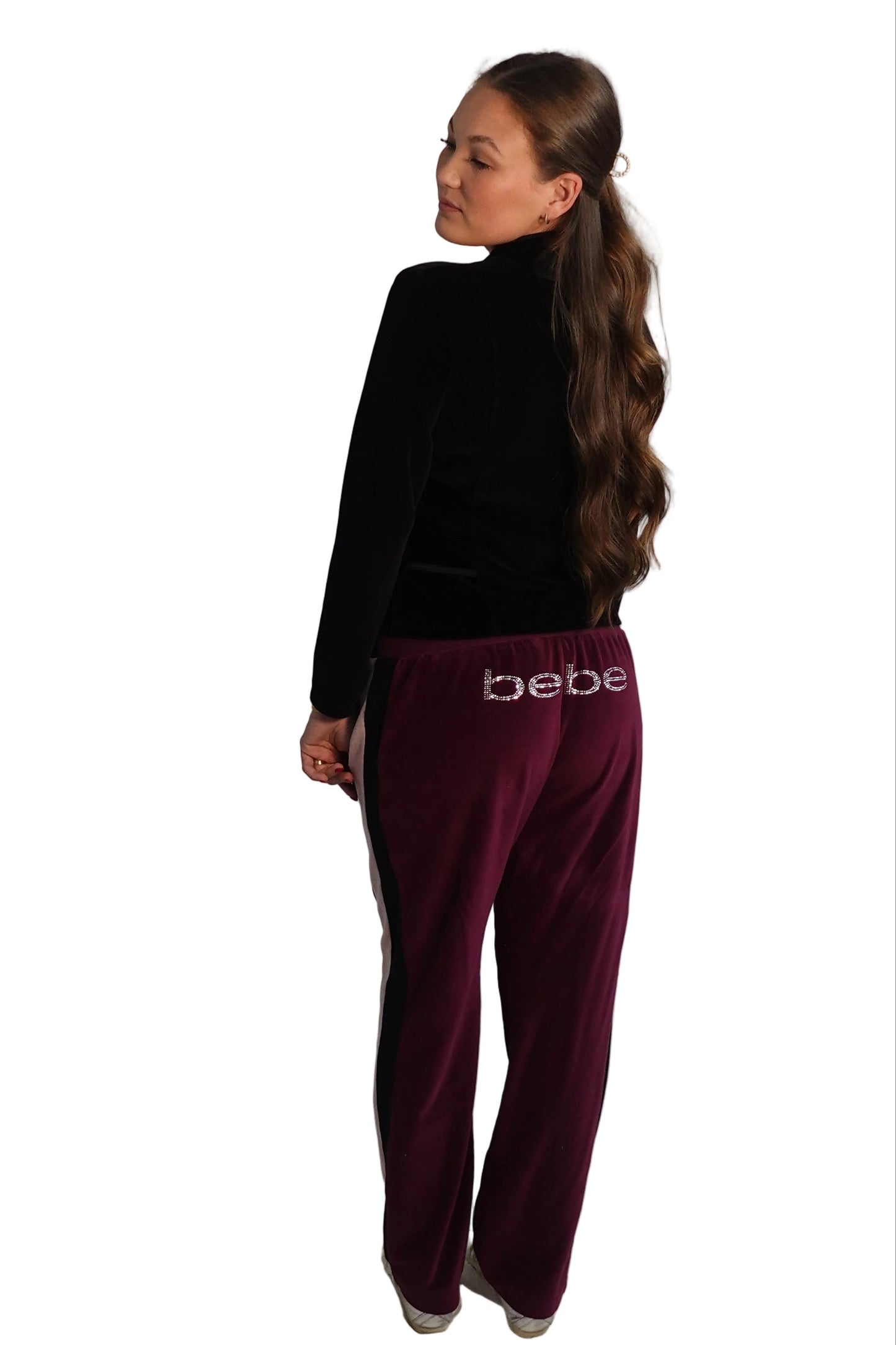 BEBE Sport Burgundy Velour Track Pants