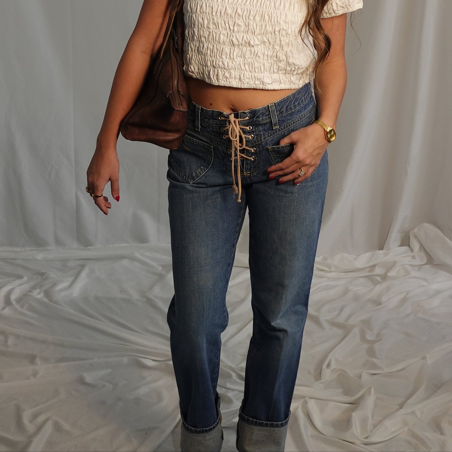 Rockies Low-Rise Lace-Up Denim Jeans