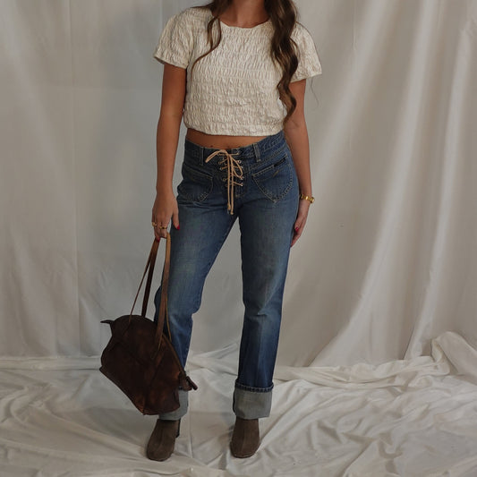 Rockies Low-Rise Lace-Up Denim Jeans