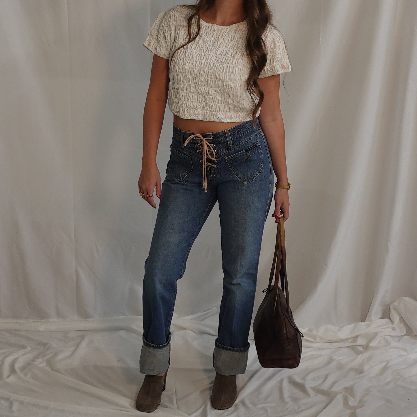 Rockies Low-Rise Lace-Up Denim Jeans