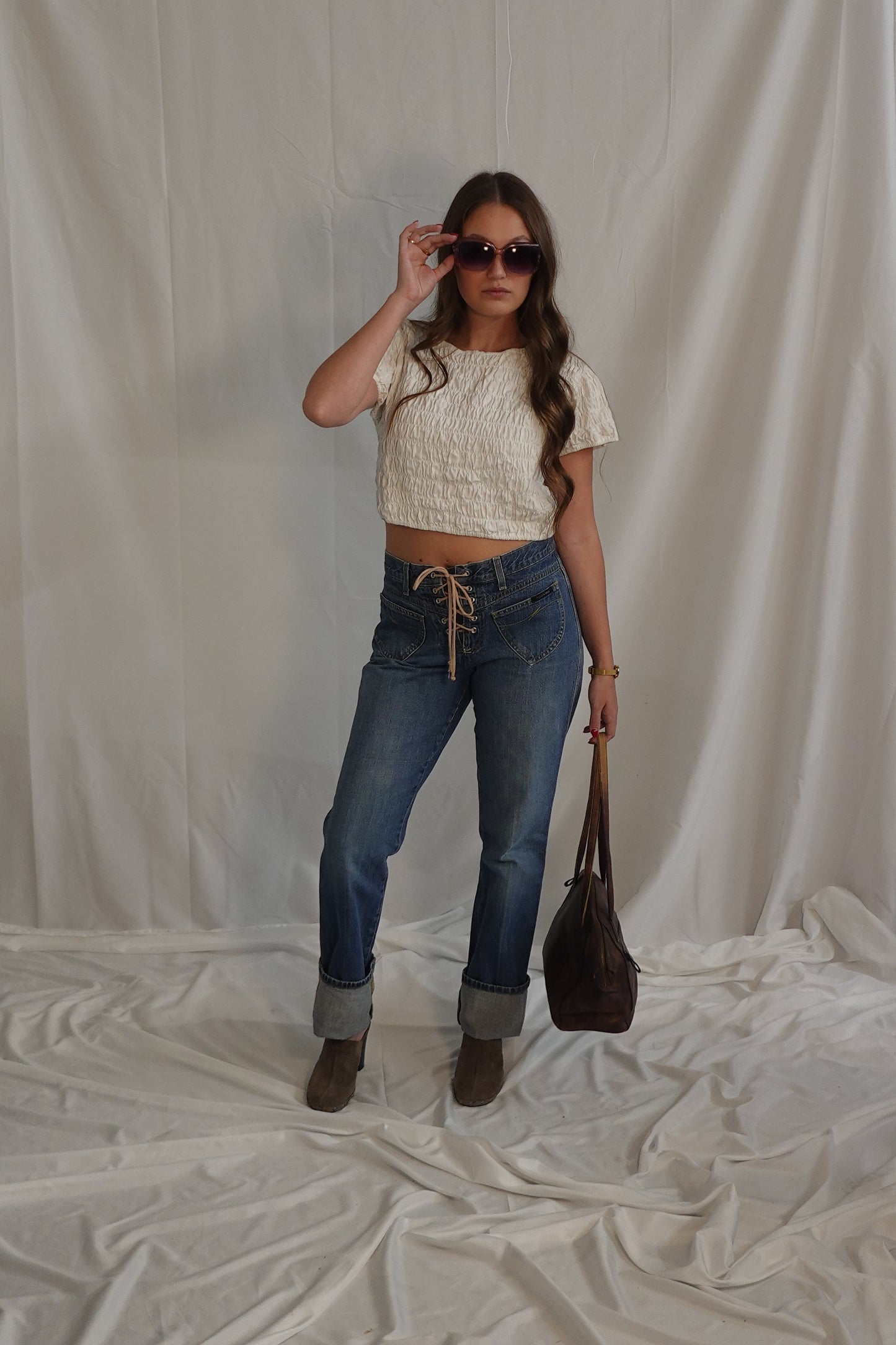 Rockies Low-Rise Lace-Up Denim Jeans