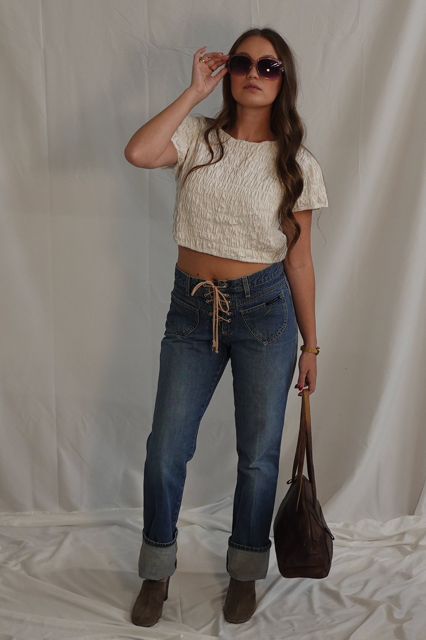 Rockies Low-Rise Lace-Up Denim Jeans