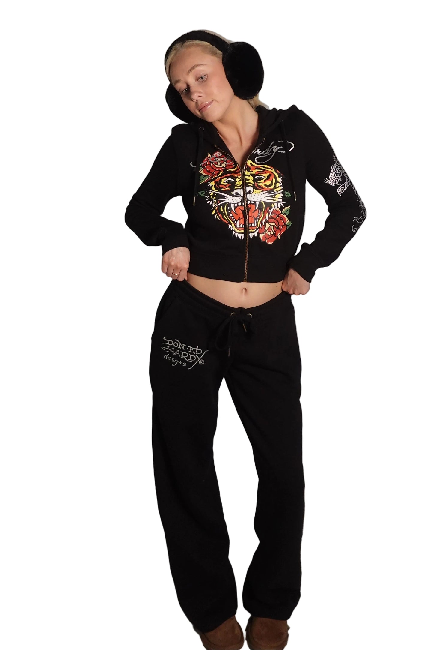 Ed Hardy Black Tiger & Rose Zip Up Hoodie