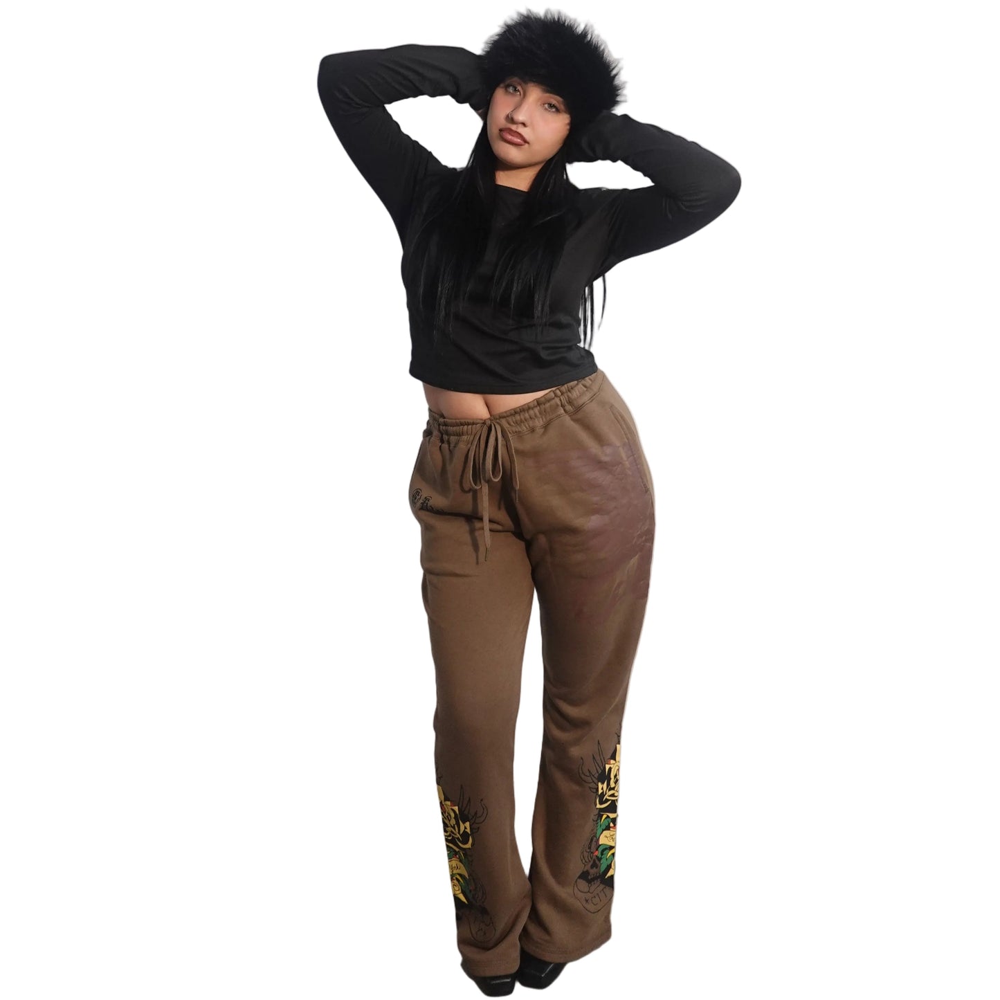 Ed Hardy Brown with Yellow Rose Sweatpants