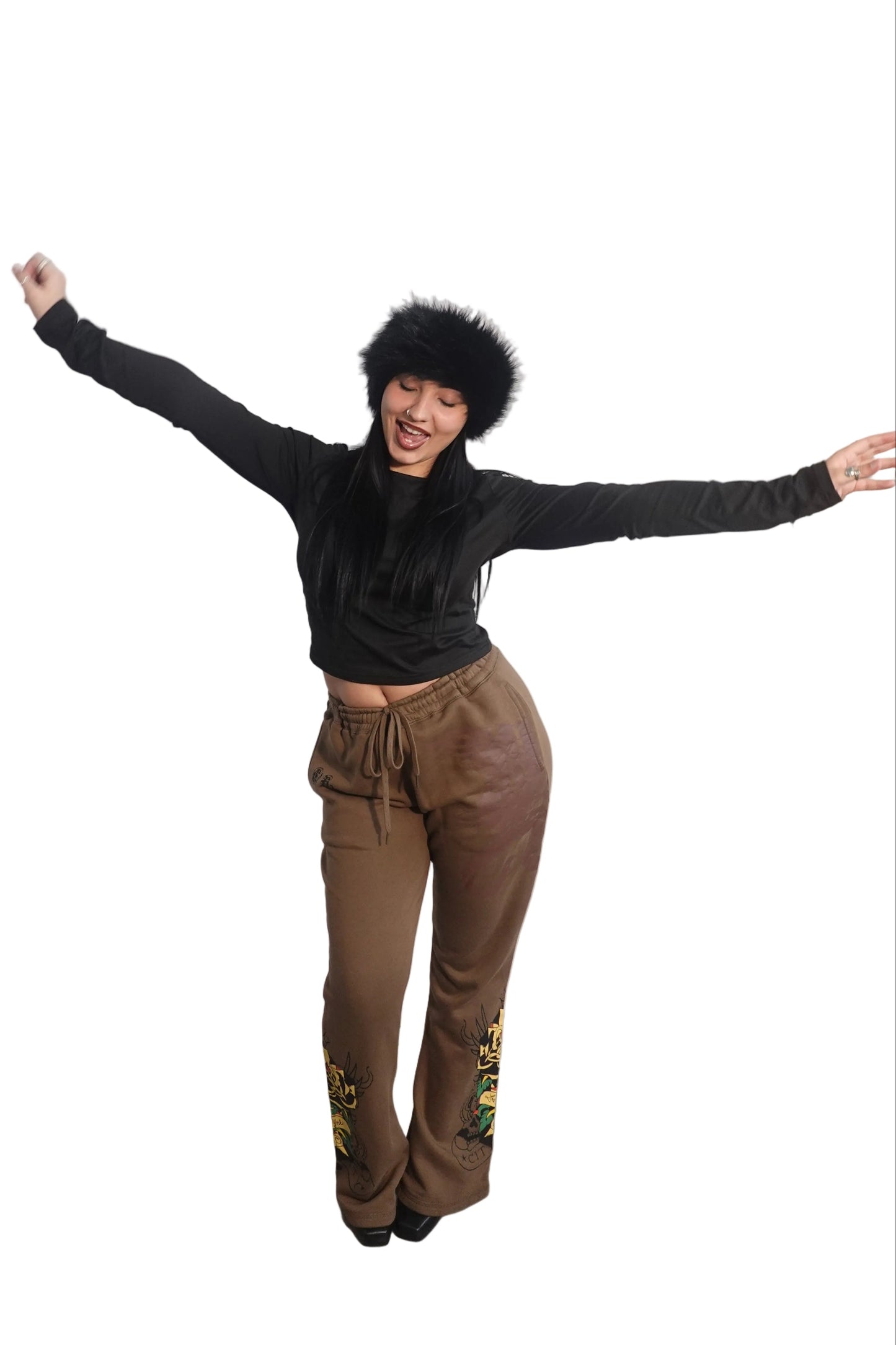 Ed Hardy Brown with Yellow Rose Sweatpants