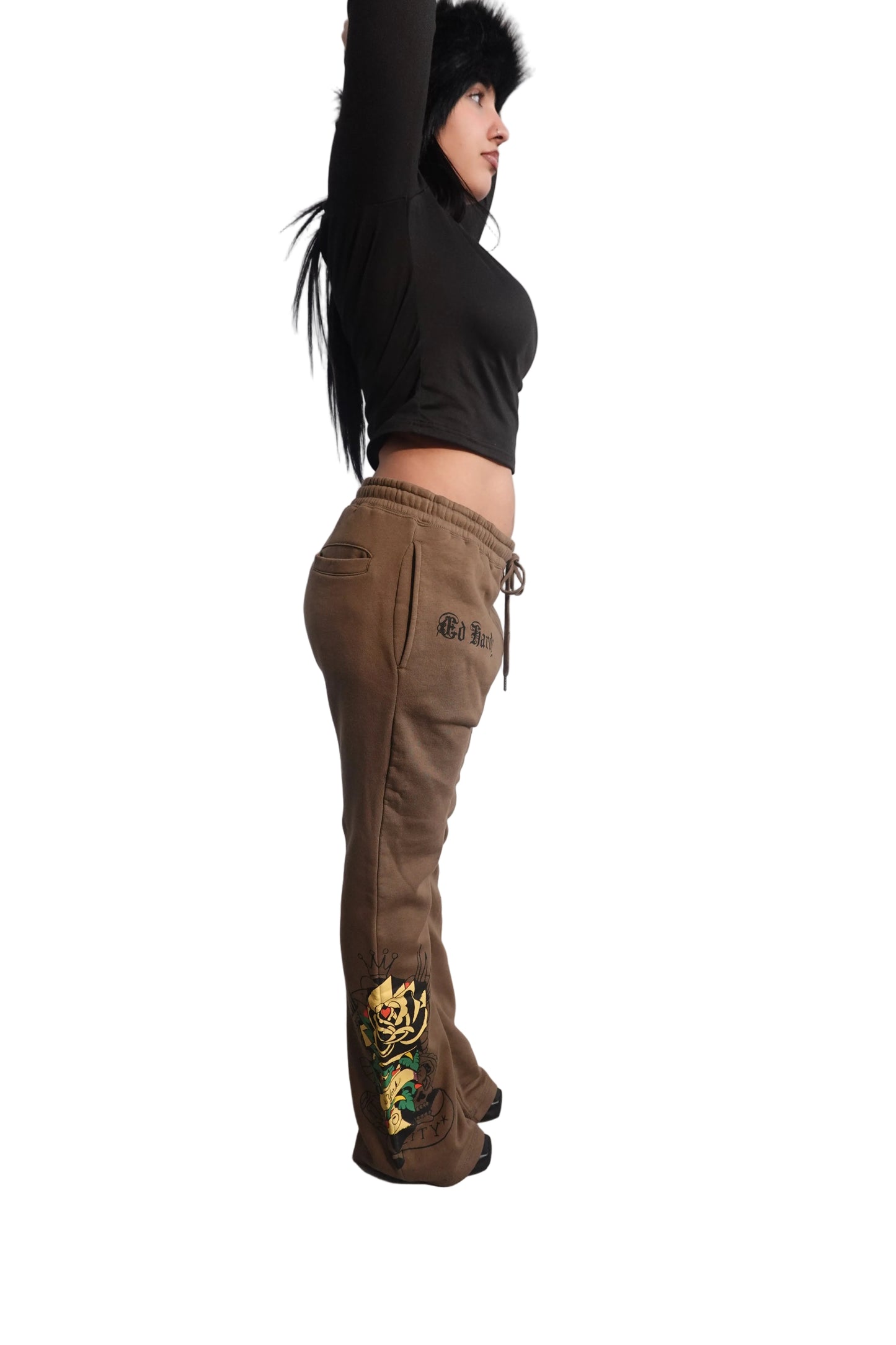 Ed Hardy Brown with Yellow Rose Sweatpants