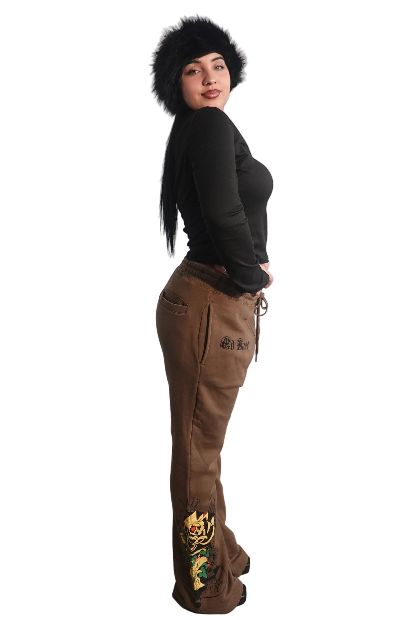 Ed Hardy Brown with Yellow Rose Sweatpants