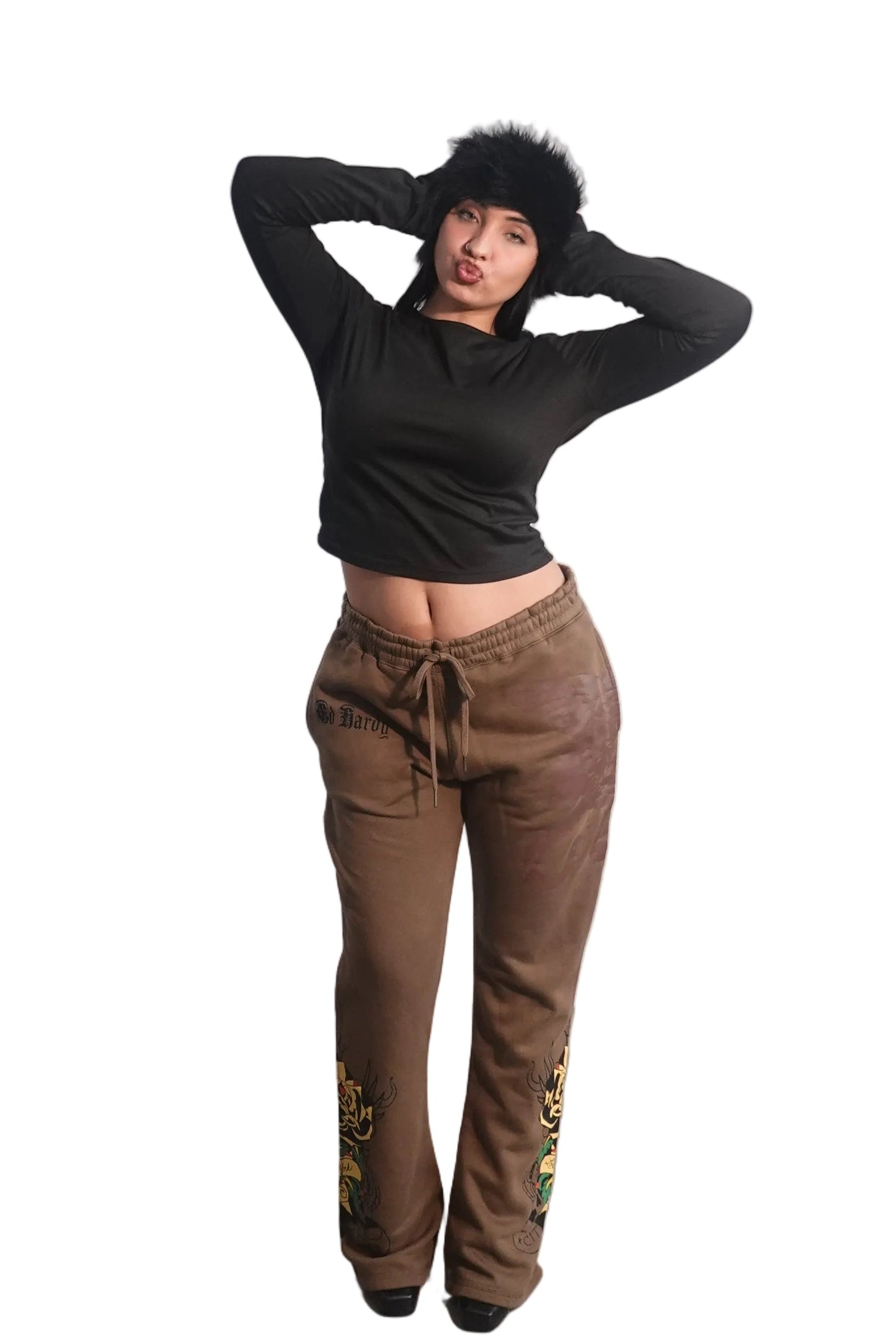 Ed Hardy Brown with Yellow Rose Sweatpants