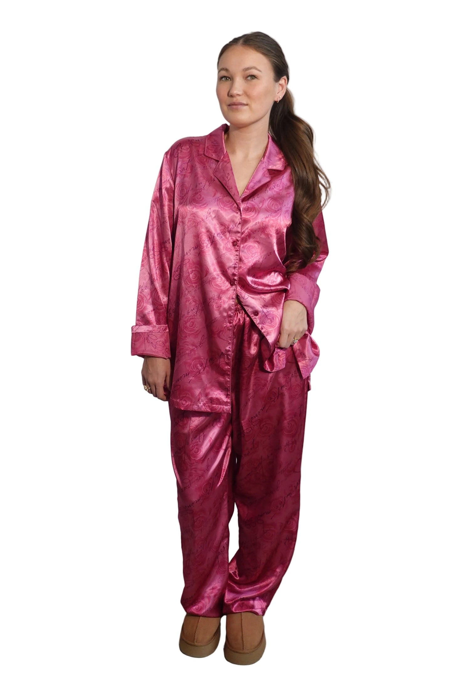 Valerie Stevens Pink Silk PJ Set(L)