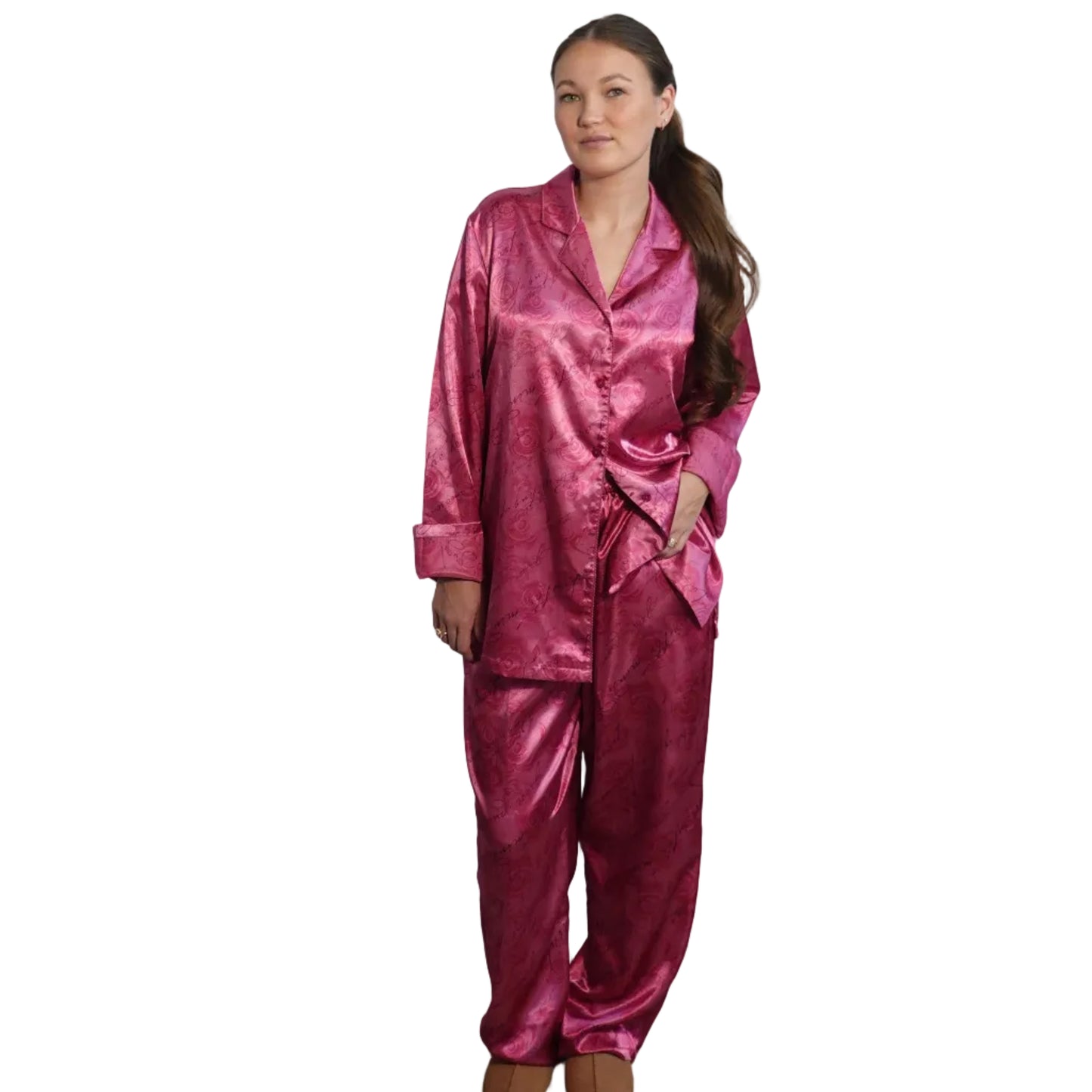 Valerie Stevens Pink Silk PJ Set(L)