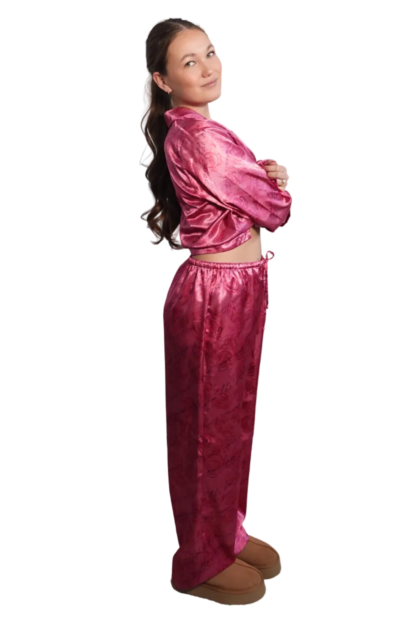 Valerie Stevens Pink Silk PJ Set(L)
