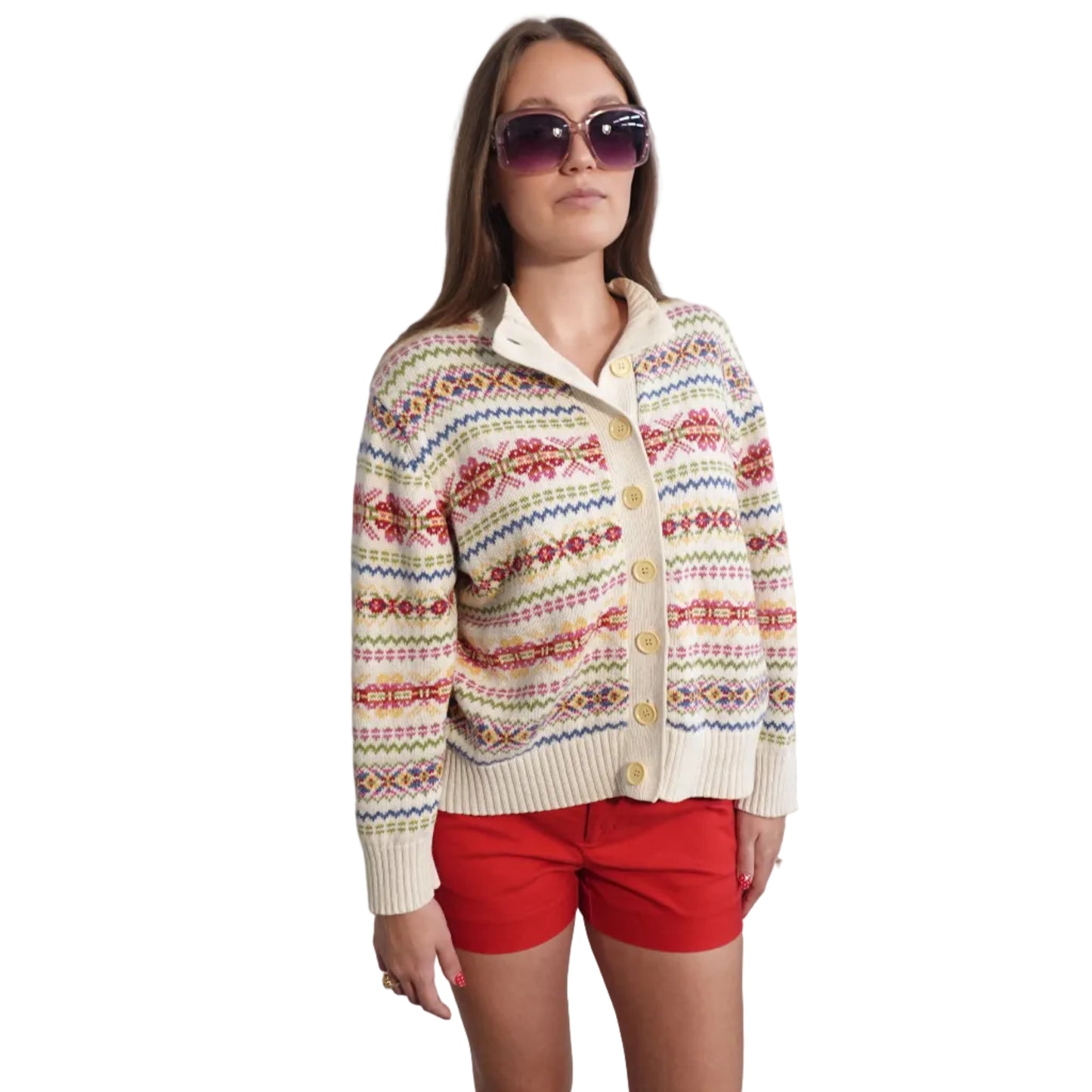 Tiara International Fair Isle Knit Cardigan-M