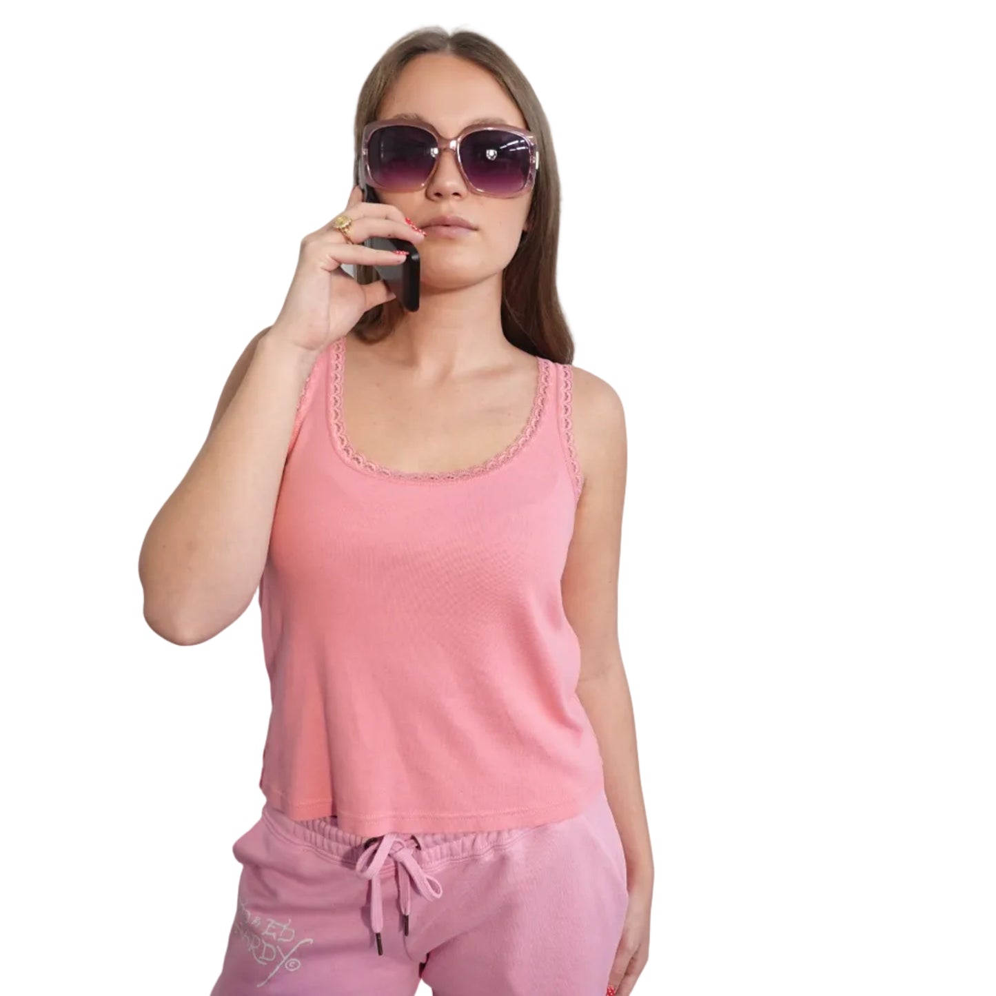 Talbots Pink Lace-Trim Tank-L