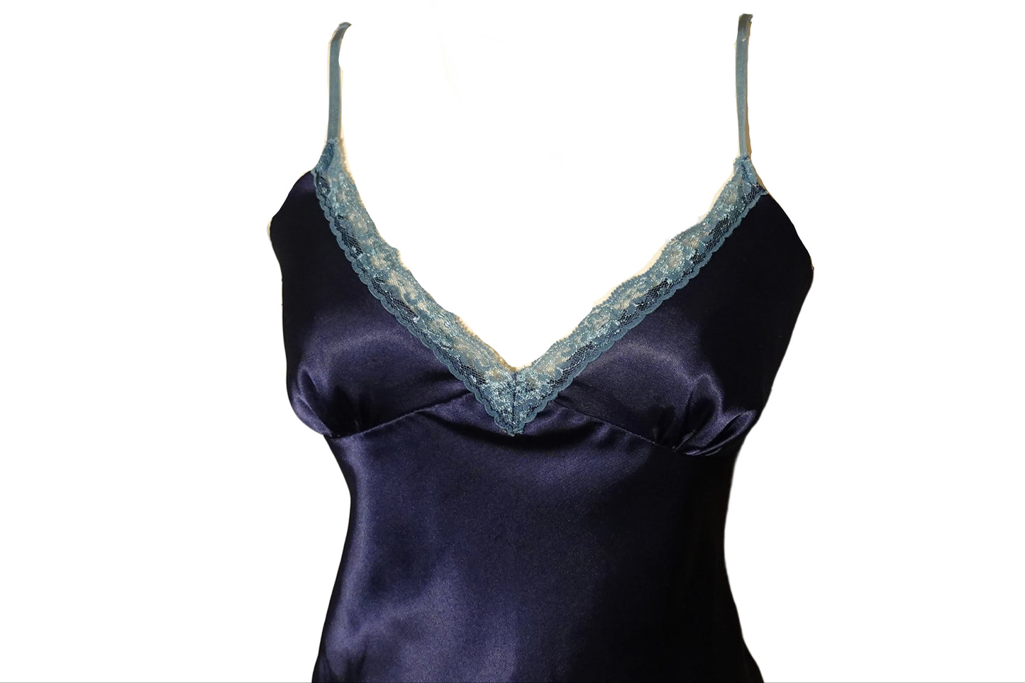 Navy Satin Lace Trim Cami Top-S
