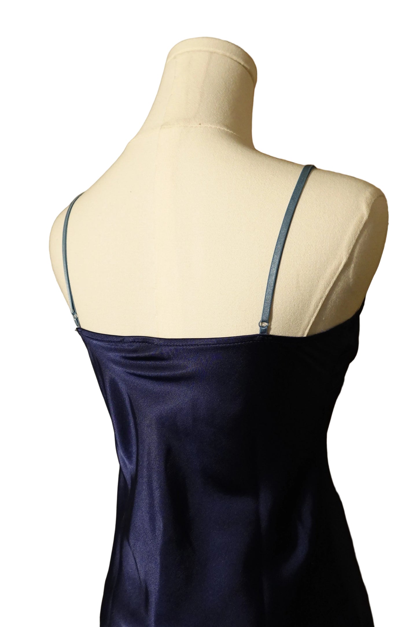Navy Satin Lace Trim Cami Top-S