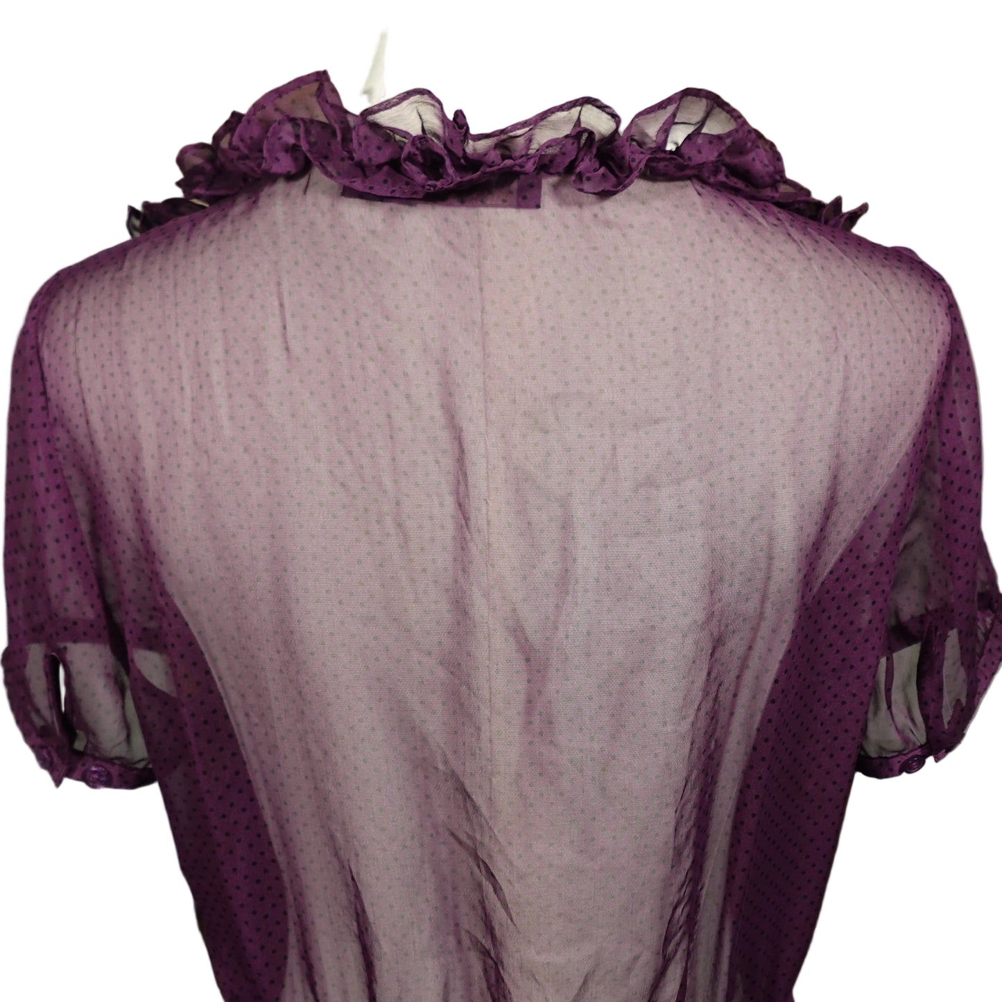 Sheer Plum Ruffle Polka Dot Blouse-M