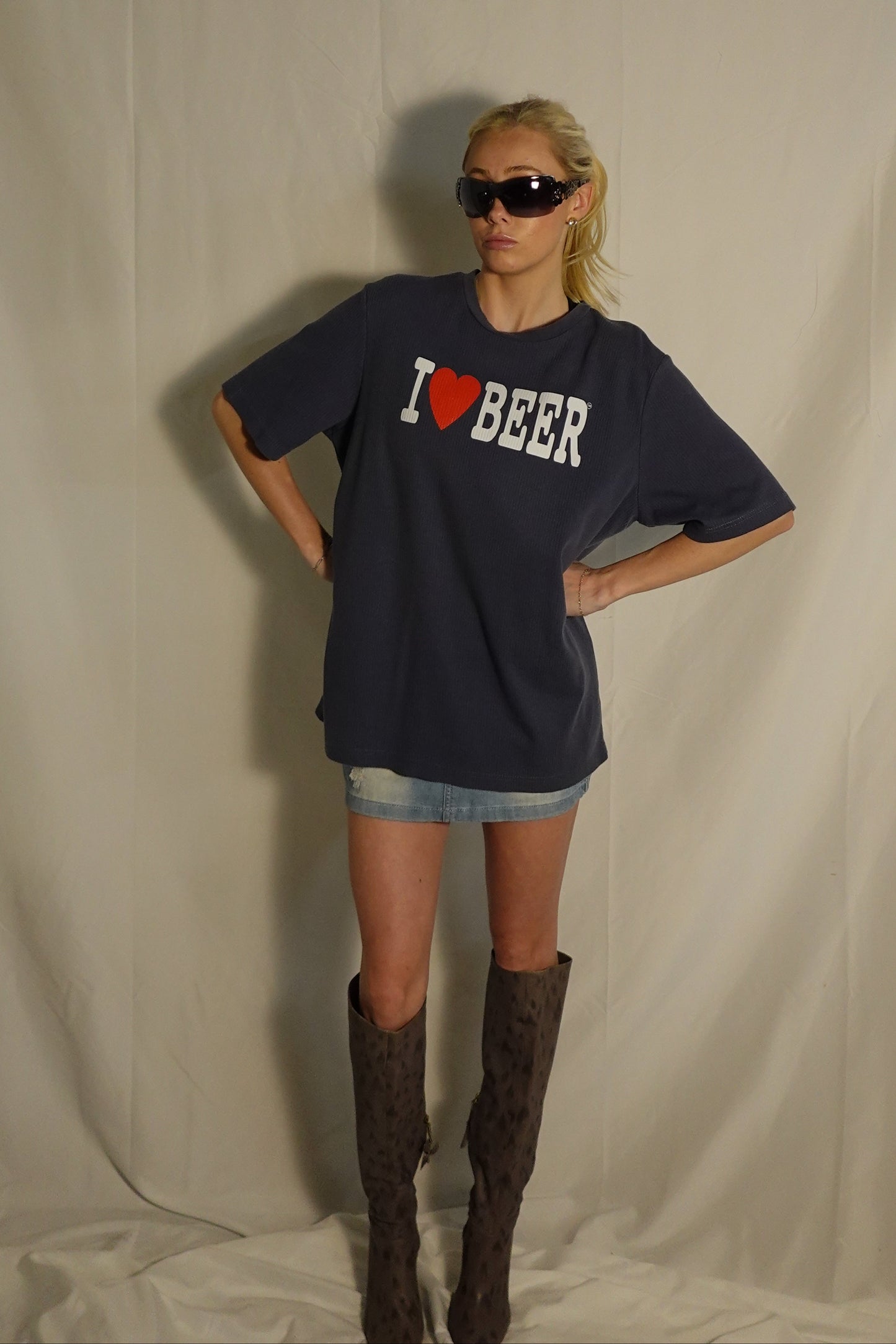 "I ❤️ BEER" Grey/Blue Vintage Tee