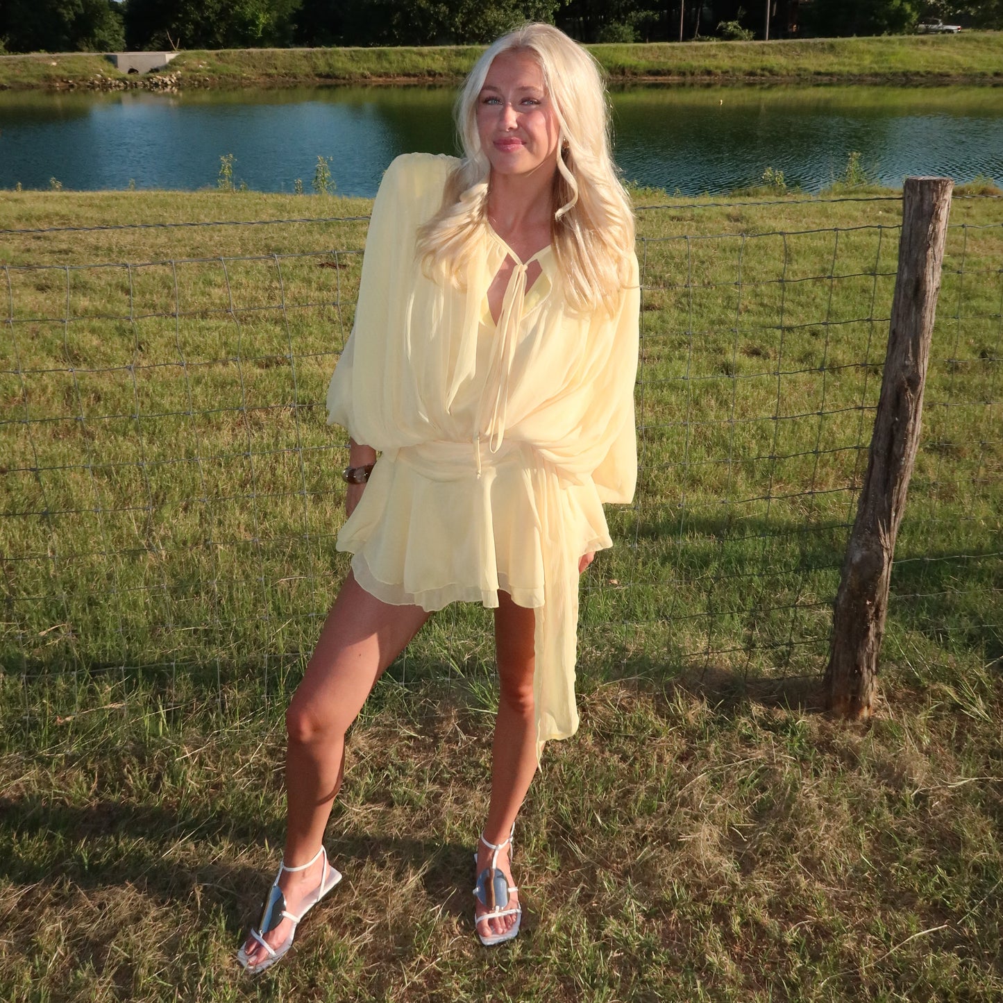 Crinkle Chiffon Shoulder Pad Ruffle Mini Dress