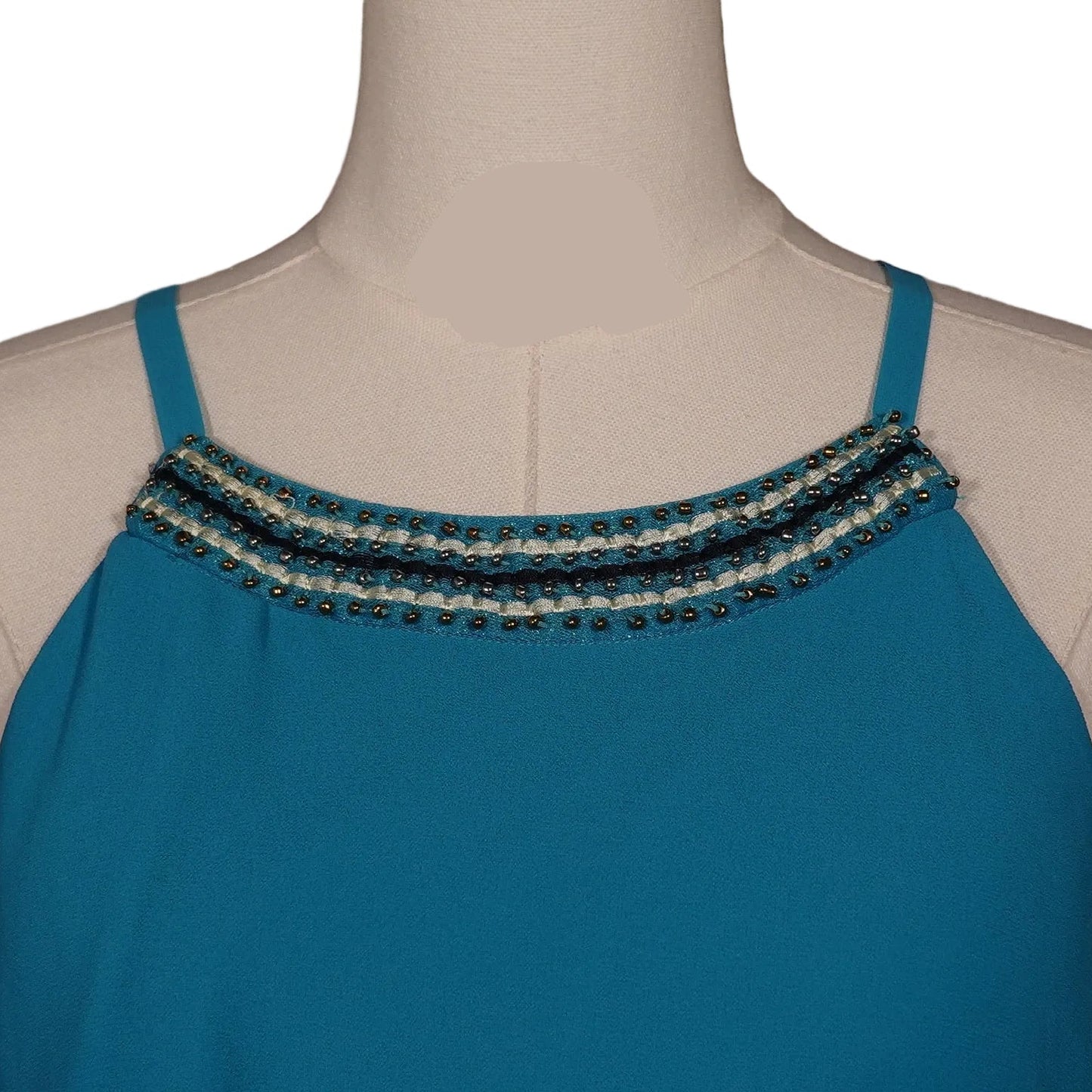 Teal Beaded Chiffon Layered Tank (M)