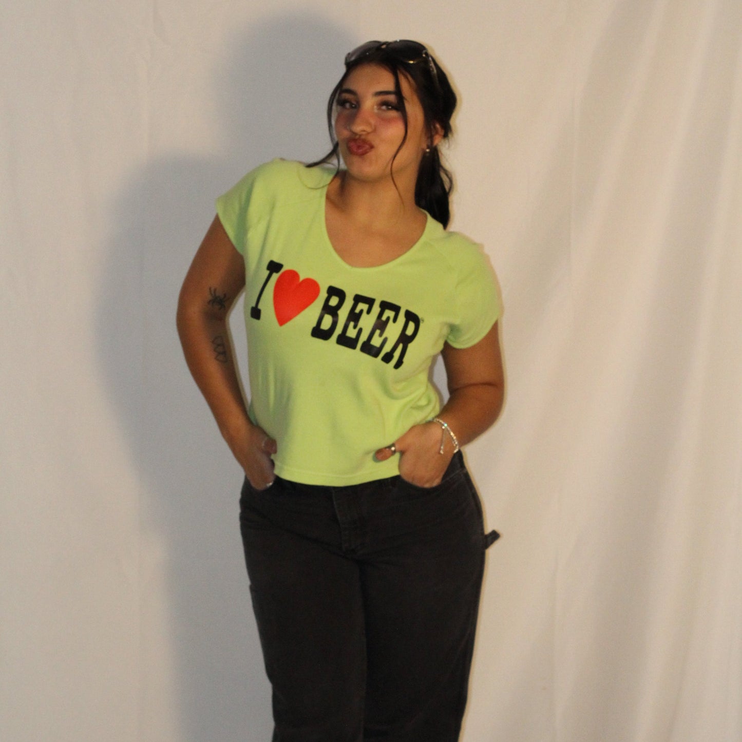 “I ❤️ BEER” Vintage Green Tee
